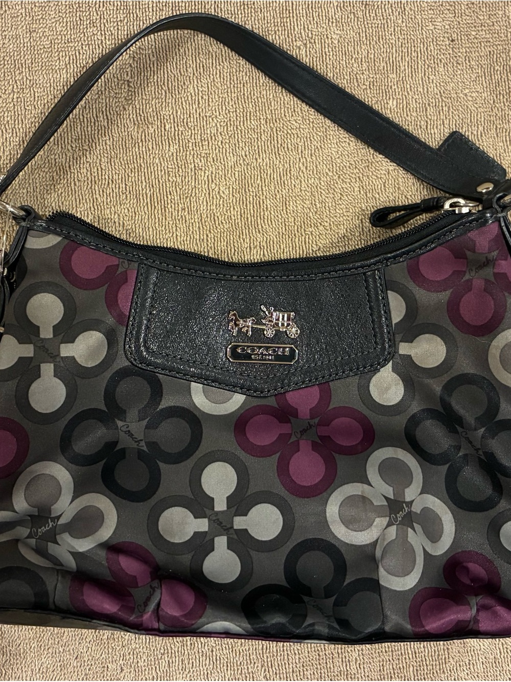 Coach Black and Plum Signature Flower Shoulder Bag